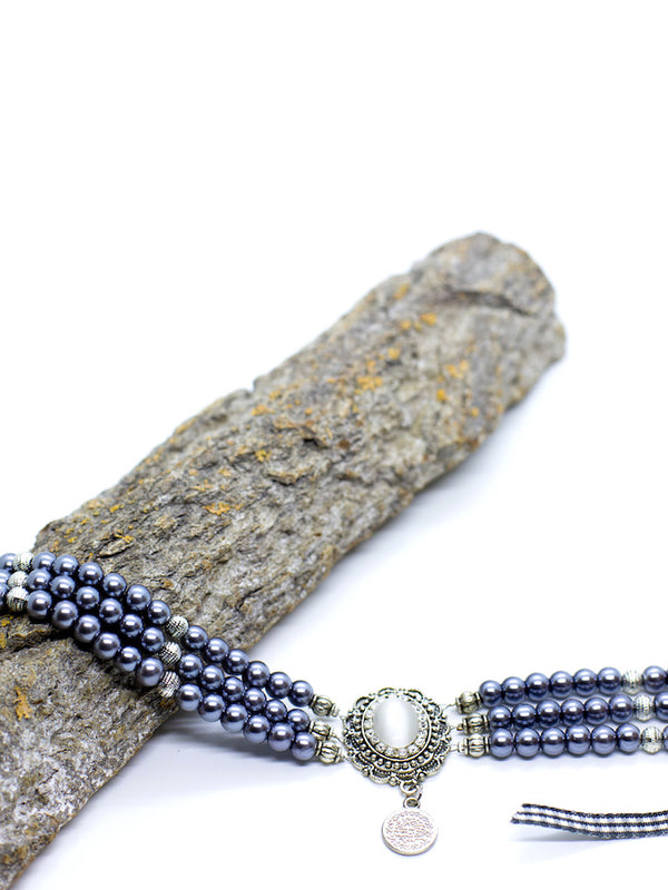 ANNETTE Perlen Kropfkette Perlenkette dunkel-grau mit Anhänger - Riemenschneider Manufaktur